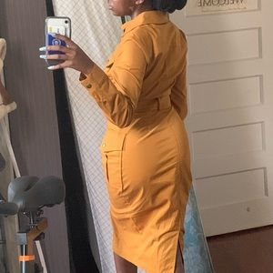 Mustard button down midi dress size small